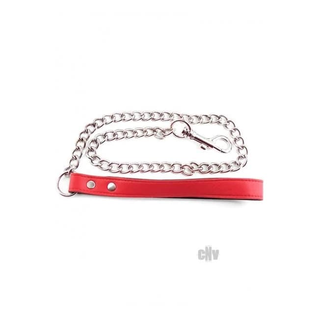 Rouge Leather Handle Chain Lead Leash Red - Image 1