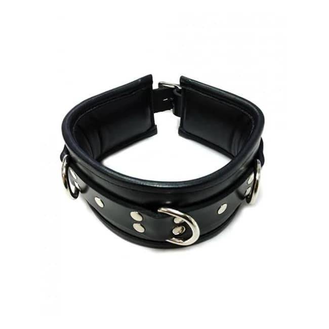 Rouge Leather Padded 3 D Ring Collar - Black - Image 1