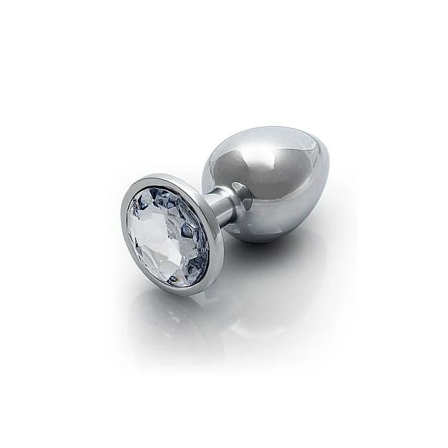 Round Gem Butt Plug Silver Diamond, image 1