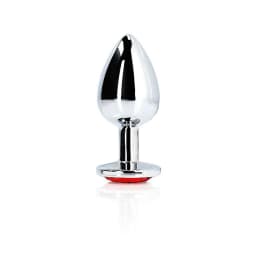 Round Gem Butt Plug Silver Ruby Red, image 5