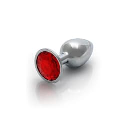 Round Gem Butt Plug Silver Ruby Red, image 10