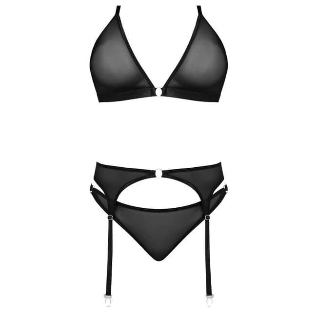 Sassy Bra Garter & Rouched Panty - Black - Image 1