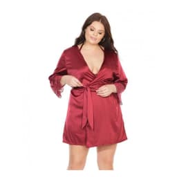 Satin Robe Lace Details Sleeves Red Os/xl, image 2