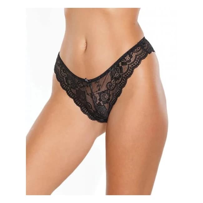 Scallop Stretch Lace High Leg Panty Black O/s - Image 1