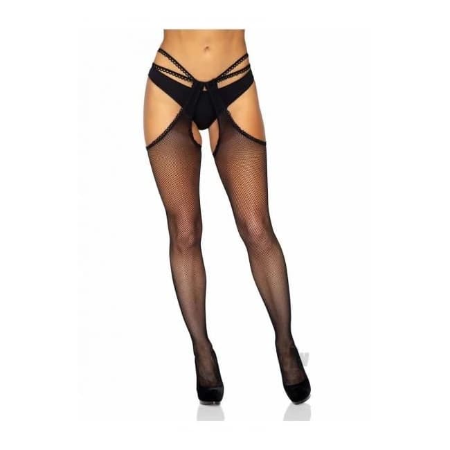 Scalloped Fishnet Suspender Hose Os Blk - Image 1