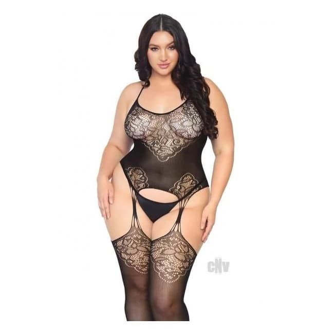 Seamless Jacquard Bodystockin 1x-2x Blac - Image 1