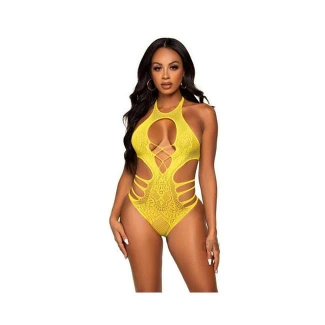 Seamless Lace Strappy Bodysuit Os Ylw - Image 1