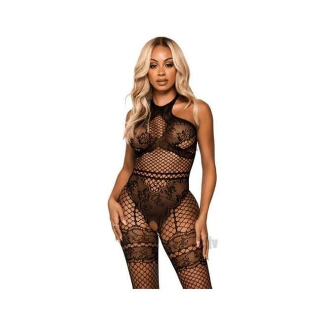 Seamless Net Halter Bodystocking Os Blk - Image 1