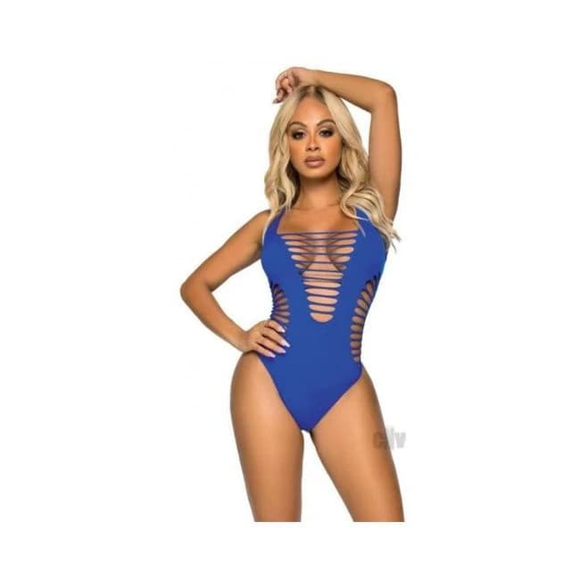 Seamless Shred Thong Bodysuit Os Blu - Image 1