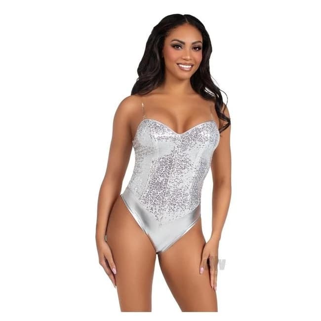 Sequin Bone Snap Bodysuit Strap Sm Blk, image 1