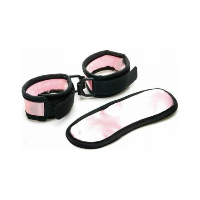 Sex Kitten Mask & Cuff Set Pink/black - Image 1
