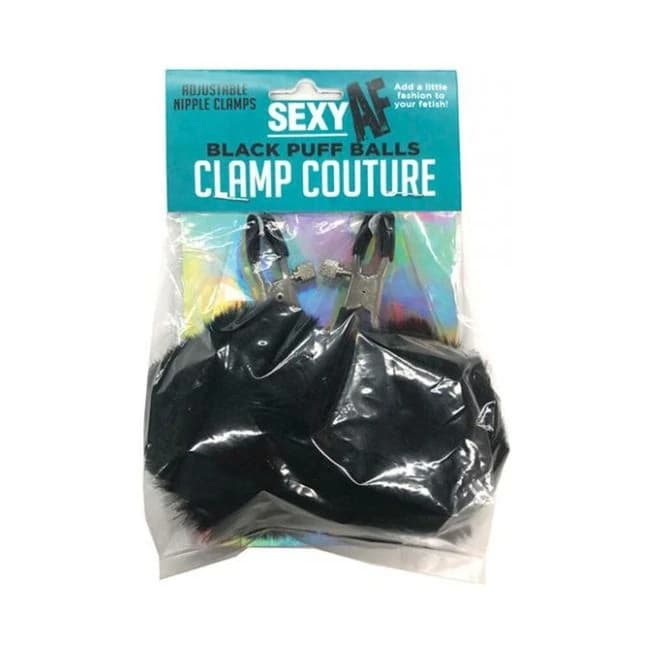 Sexy Af Nipple Clamps Black Puff Balls - Image 1