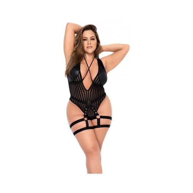 Shadow Stripe Bodysuit W/harness Black 3x/4x - Image 1