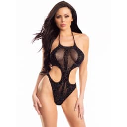 Sheer Bodysuit Black Rhinestone - Image 1