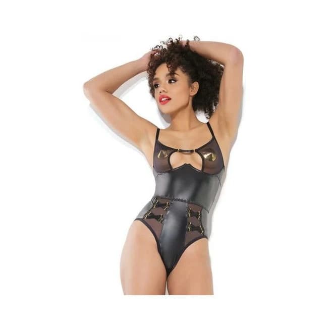 Sheer Crotchless Teddy Black Medium Hanging - Image 1