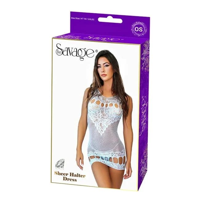 SHEER HALTER DRESS BLUE  - Image 1