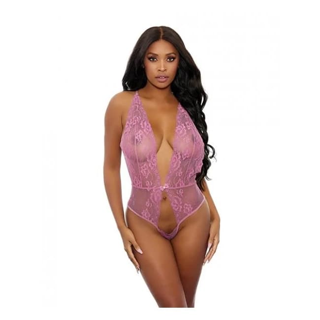 Sheer Lace Open Teddy Pink O/s - Image 1