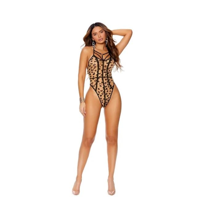 Sheer Leopard Teddy W/ Strappy Detail - Image 1