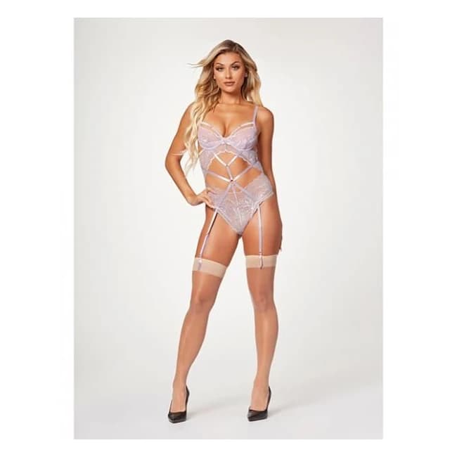Sheer Mesh & Lace Demi Cup Teddy Lavender Md - Image 1