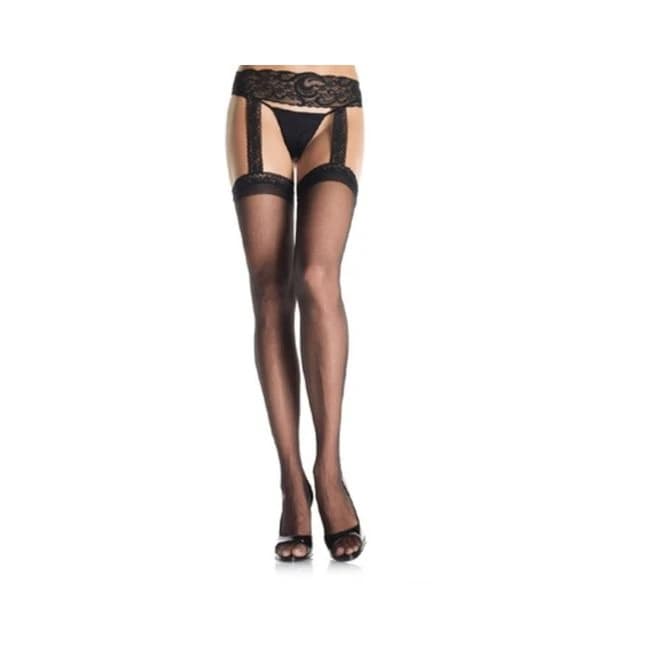 Sheer Thigh High Lace Garter Os Black - Image 1