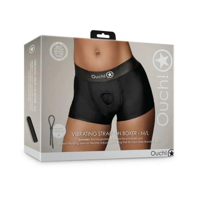 Shots Ouch! Vibrating Strap-on Boxer Black M/l - Image 1