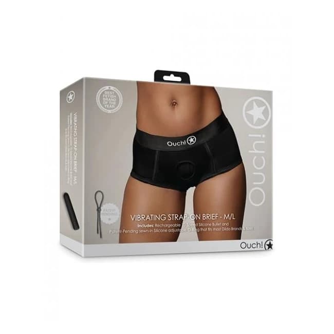 Shots Ouch Vibrating Strap on Brief - Black M/l - Image 1
