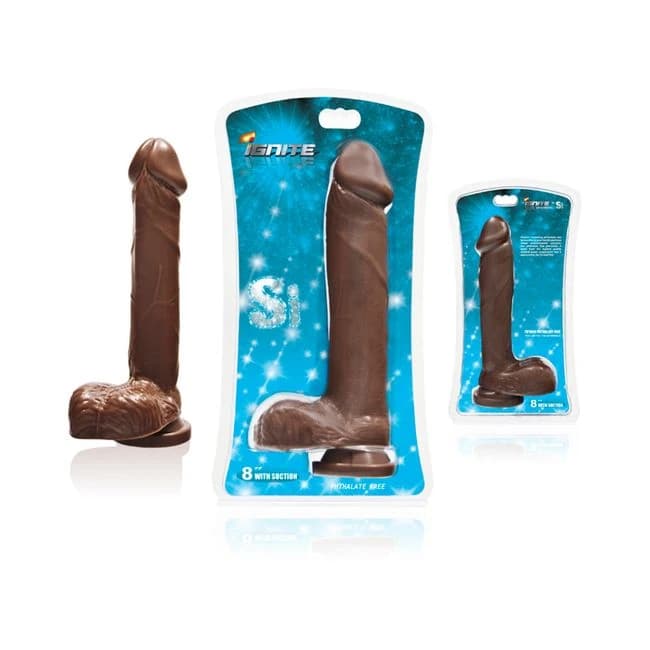 Si 8in Cock W/balls & Suction Cup - Brown - Image 1