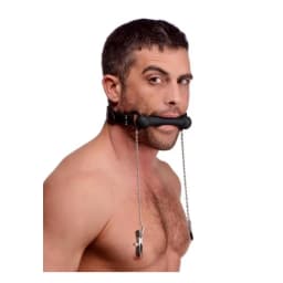 Silicone Bit Gag with Nipple Clamps - Image 1