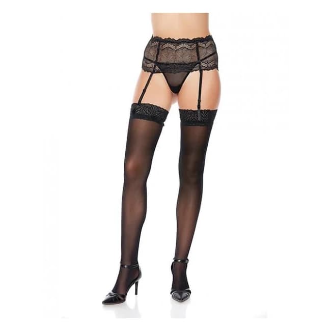 Silicone Lace Top Thigh High Black O/s - Image 1
