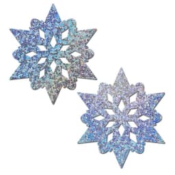 Silver Glitter Snowflakes Nipple Pasties, image 1