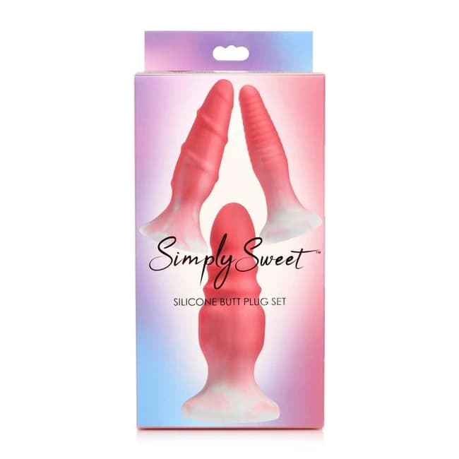 SIMPLY SWEET SILICONE BUTT PLUG SET PINK  - Image 1