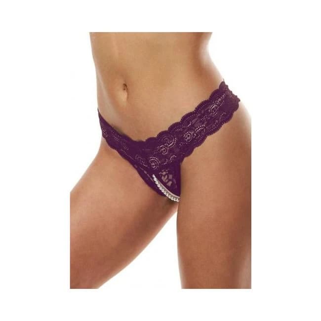 Sk Lace and Pearl Crotchless Thong Pur M/l - Image 1