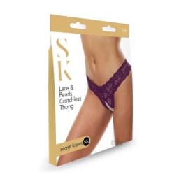 Sk Lace and Pearl Crotchless Thong Pur, image 2