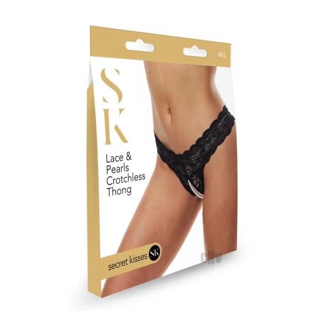 Sk Lace and Pearls Crotchless Thong M/l - Image 1