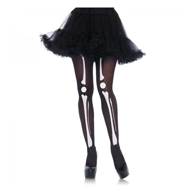 Skeleton Print Tights Os Blk/wht - Image 1