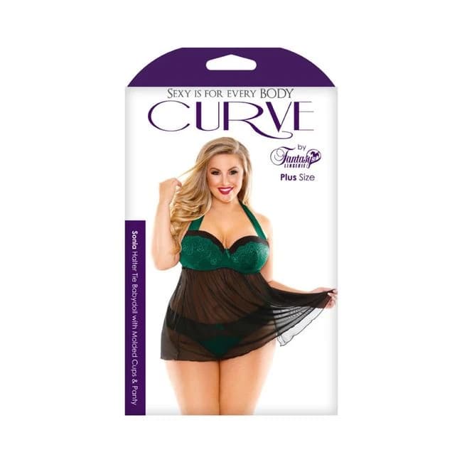 Sonia Halter/tie/babydoll/panty Green 1x/2x - Image 1