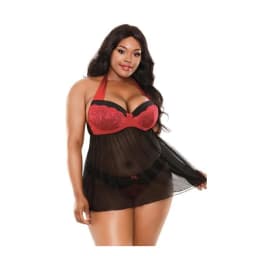 Sophia Halter Babydoll & Panty Black, Red 1x2x, image 1