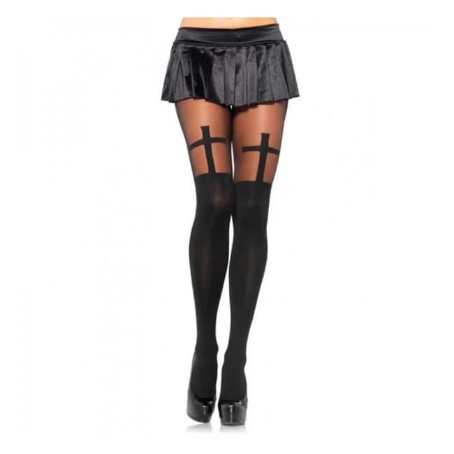 Spandex Cross Hose W/thigh Accent Os Blk - Image 1