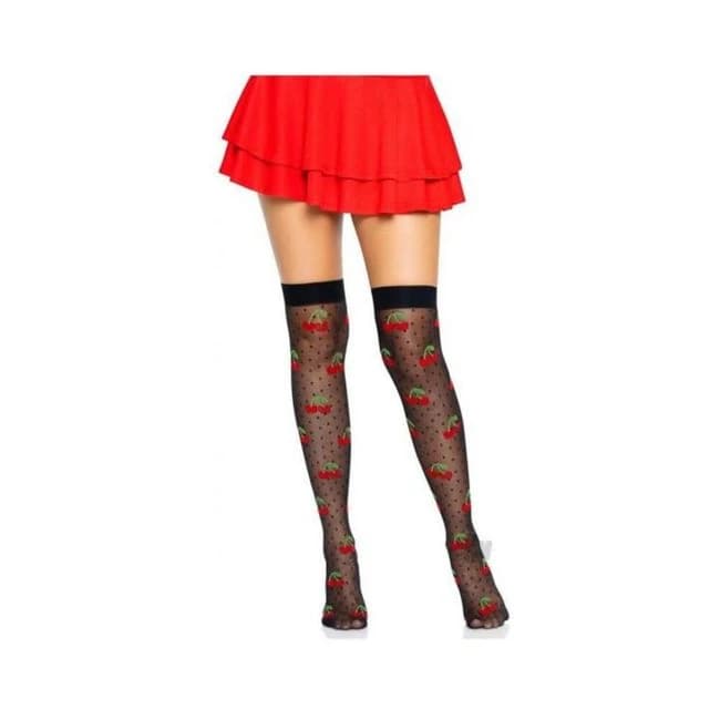 Spandex Dot Cherry Thigh Os Blk/red - Image 1