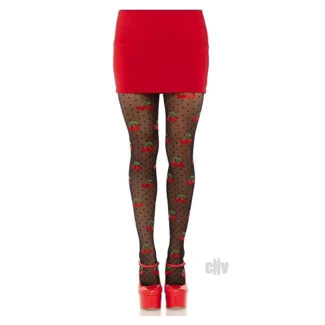 Spandex Dot Cherry Tights Os Blk - Image 1