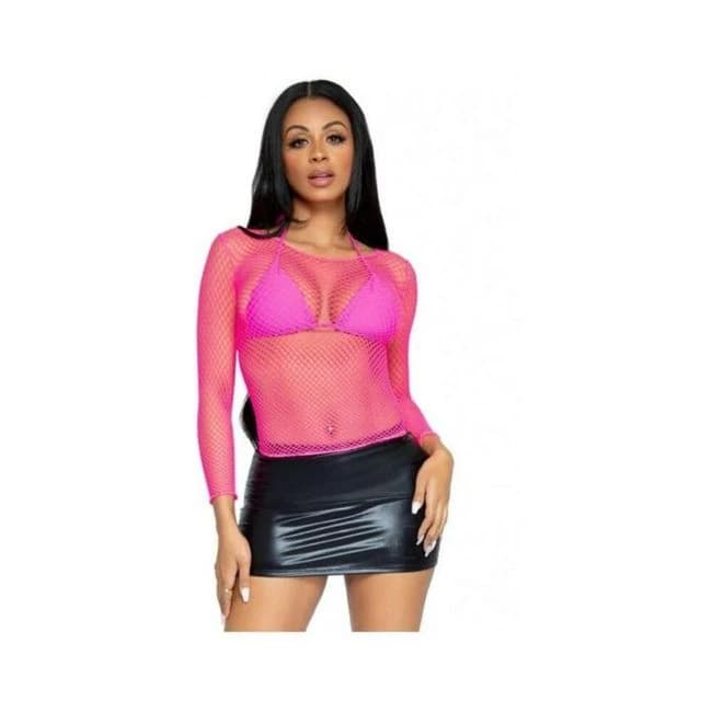 Spandex Long Sleeve Ind Net Shirt Os Pnk - Image 1