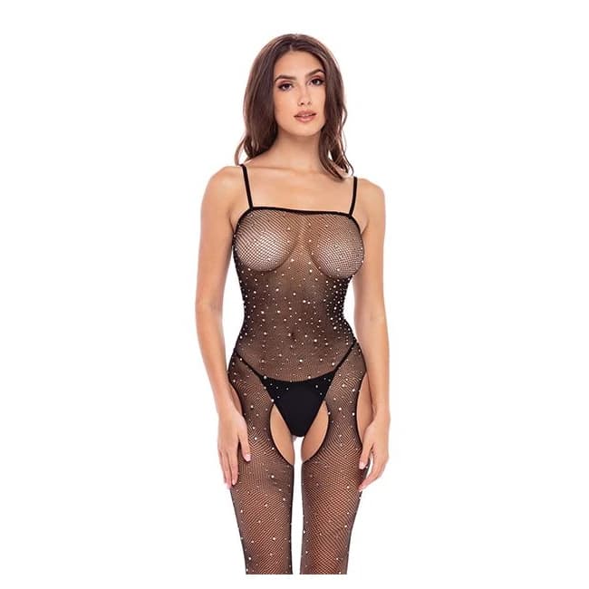 SPARKLE CROTCHLESS BODY STOCKING BLACK O/S  - Image 1