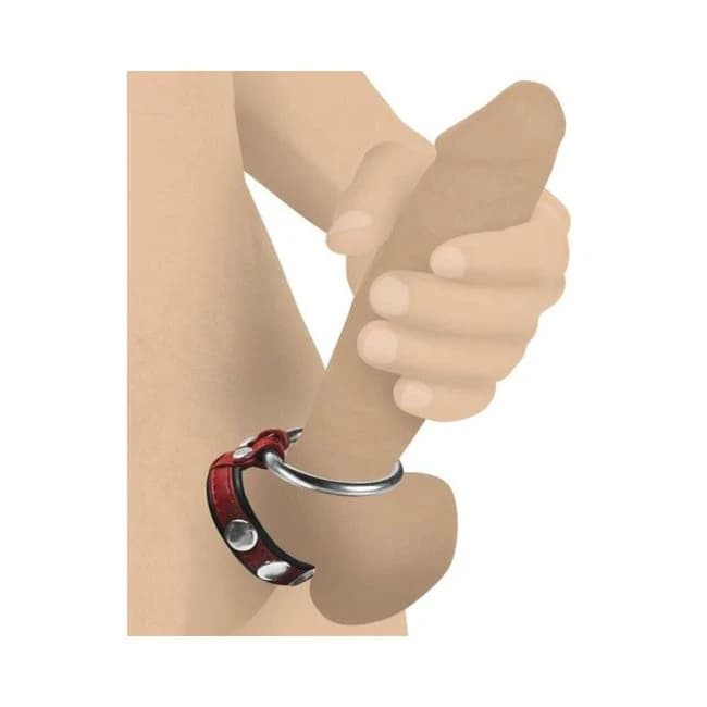 Srict Cock Gear Leather/steel Ring Red - Image 1
