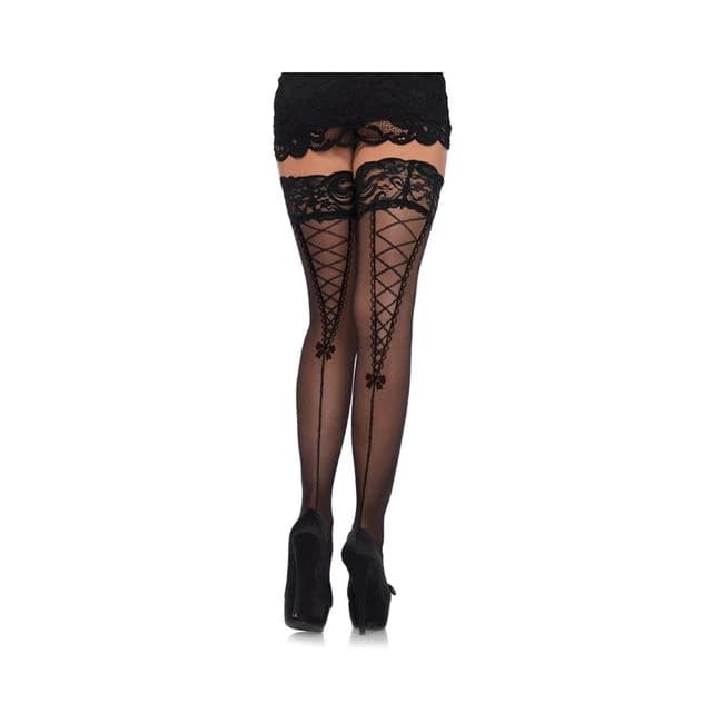 Stay Up Lace Top Sheer Thigh Highs O/s Black - Image 1
