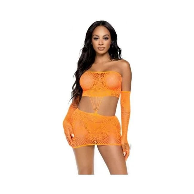 Strap Lace Tube Dress/gloves 2pc Os Orng - Image 1
