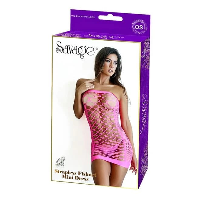 Strapless Fishnet Mini Dress Pink - Image 1