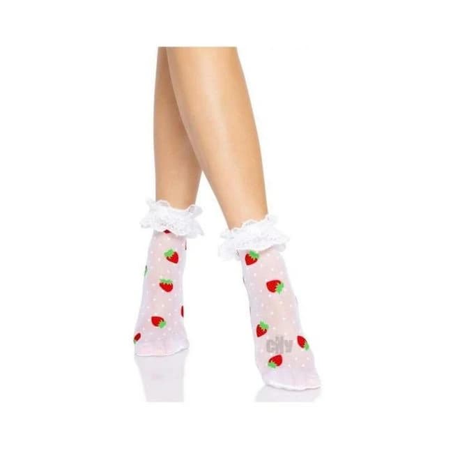 Strawberry Dot Ruffle Anklets Os Wht/red - Image 1
