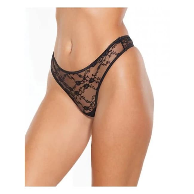 Stretch Lace High Leg Thong Black O/s - Image 1
