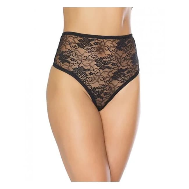 Stretch Lace High Waist Thong Black O/s - Image 1