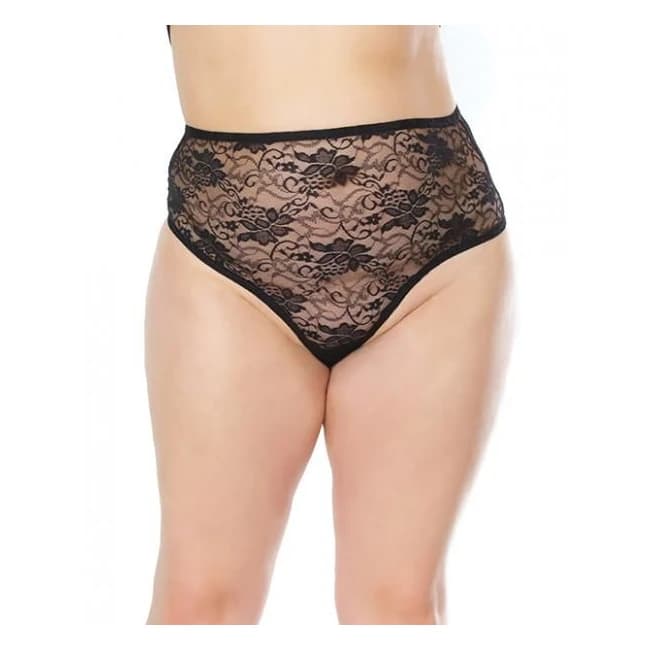 Stretch Lace High Waist Thong Black Os/xl - Image 1